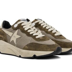 Golden Goose Star Dad Suede Running Sneakers Olive Green Running Sole Sneaker